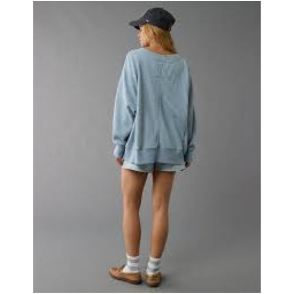 American Eagle Outfitters Aerie Light Blue Oversized waffle sweatshirt - Picture 2 of 8